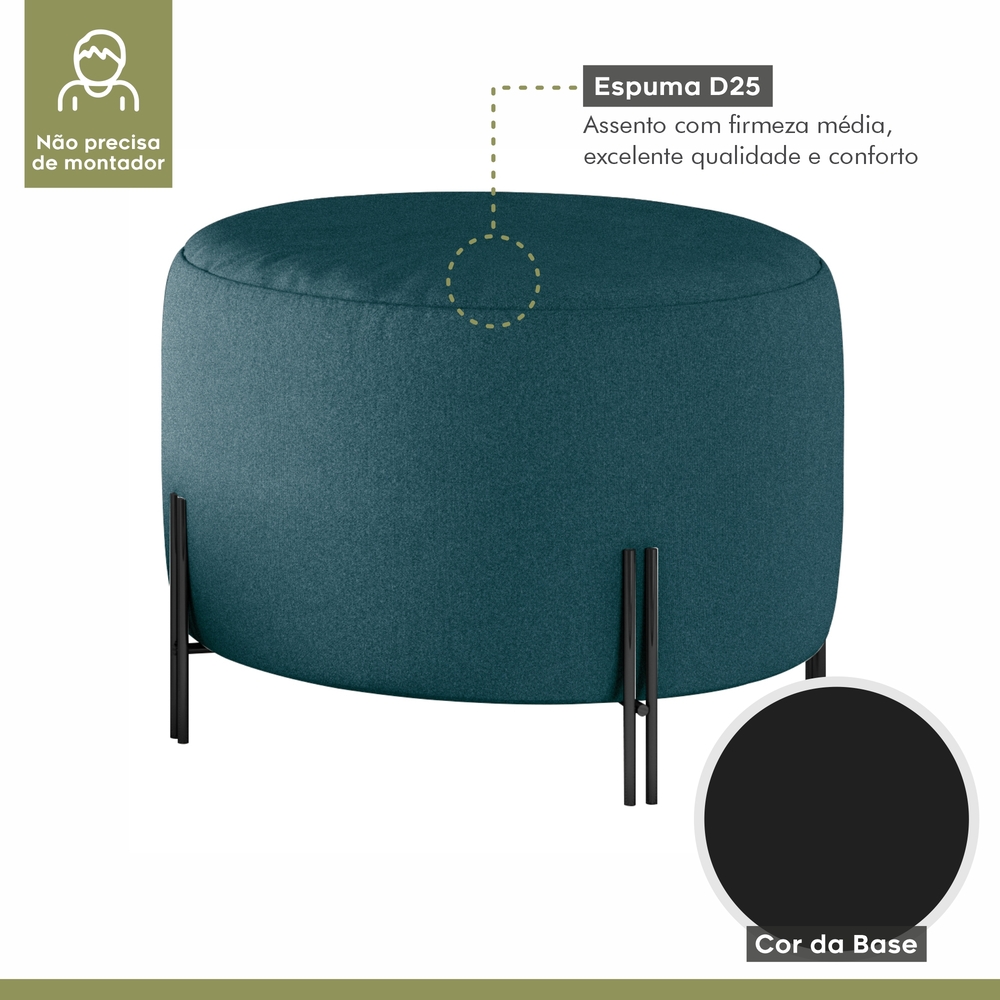 Puff Girassol Mais Decor Preto/Linho Jeans Azul