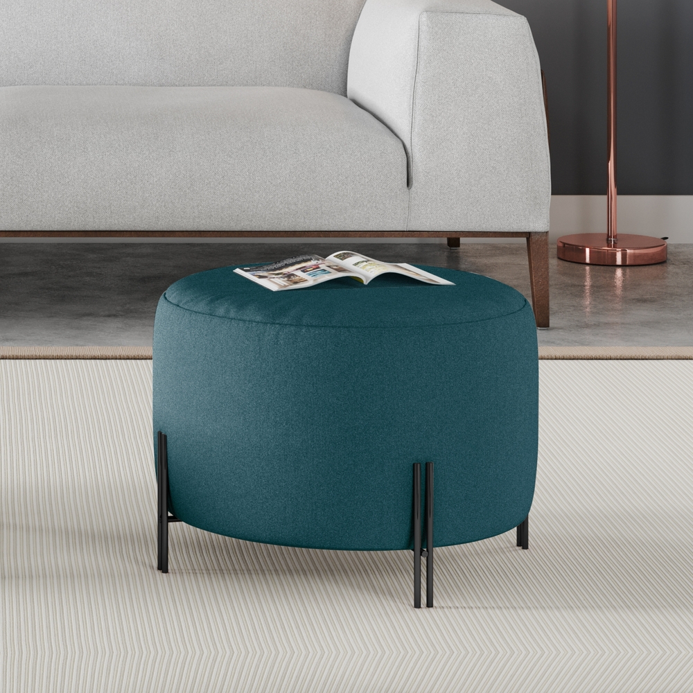 Puff Girassol Mais Decor Preto/Linho Jeans Azul