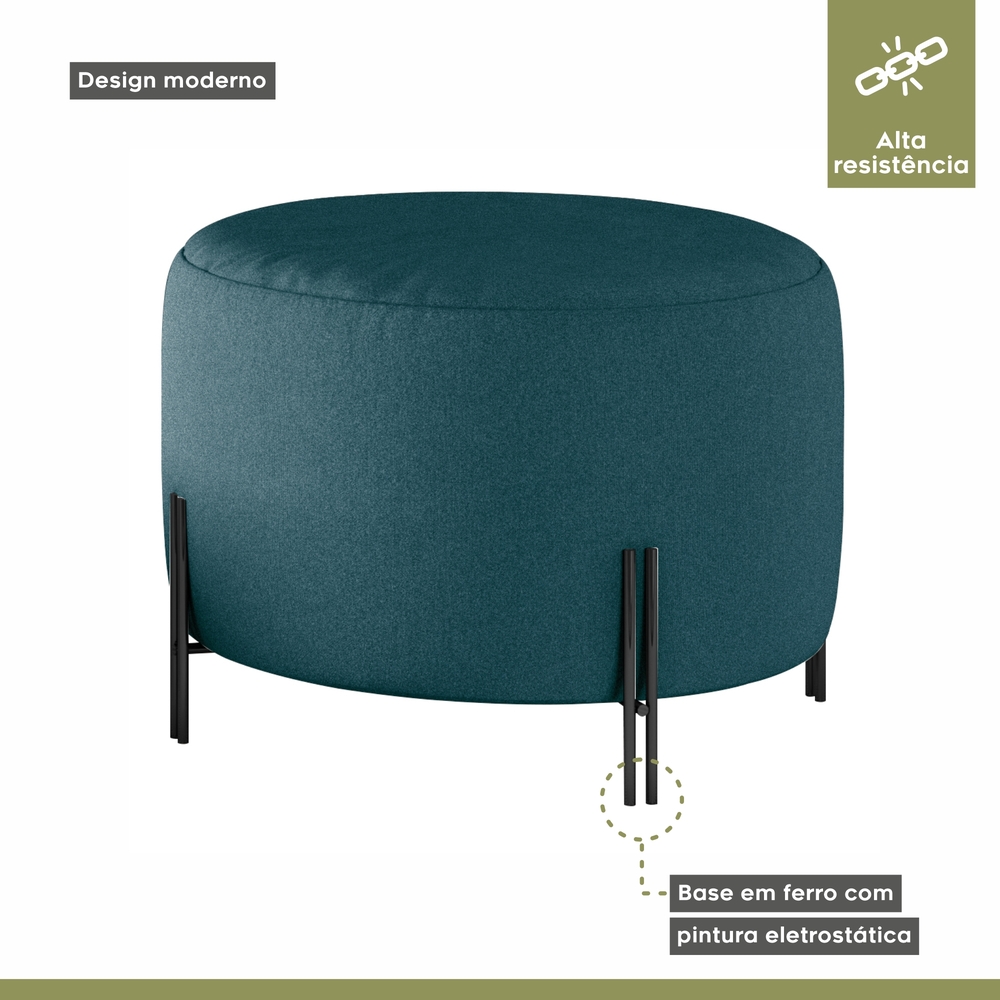 Puff Girassol Mais Decor Preto/Linho Jeans Azul