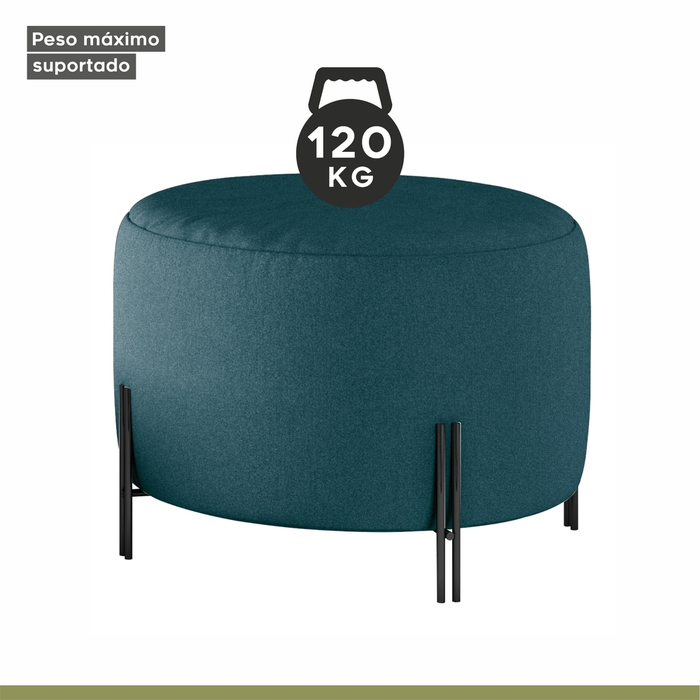 Puff Girassol Mais Decor Preto/Linho Jeans Azul