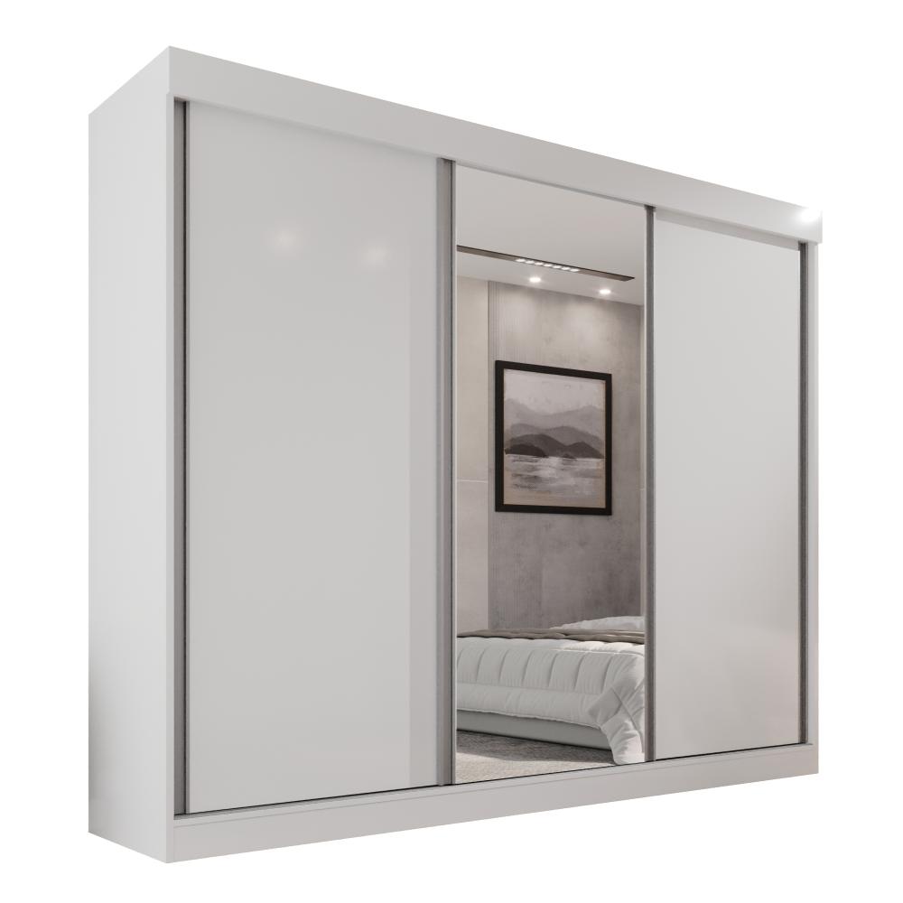 Guarda Roupa Casal 100% Mdf 3 Portas De Correr 6 Gavetas Com Espelho Central Fênix - Mais Móveis  Neve