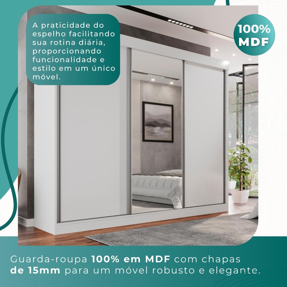 Guarda Roupa Casal 100% Mdf 3 Portas De Correr 6 Gavetas Com Espelho Central Fênix - Mais Móveis  Neve