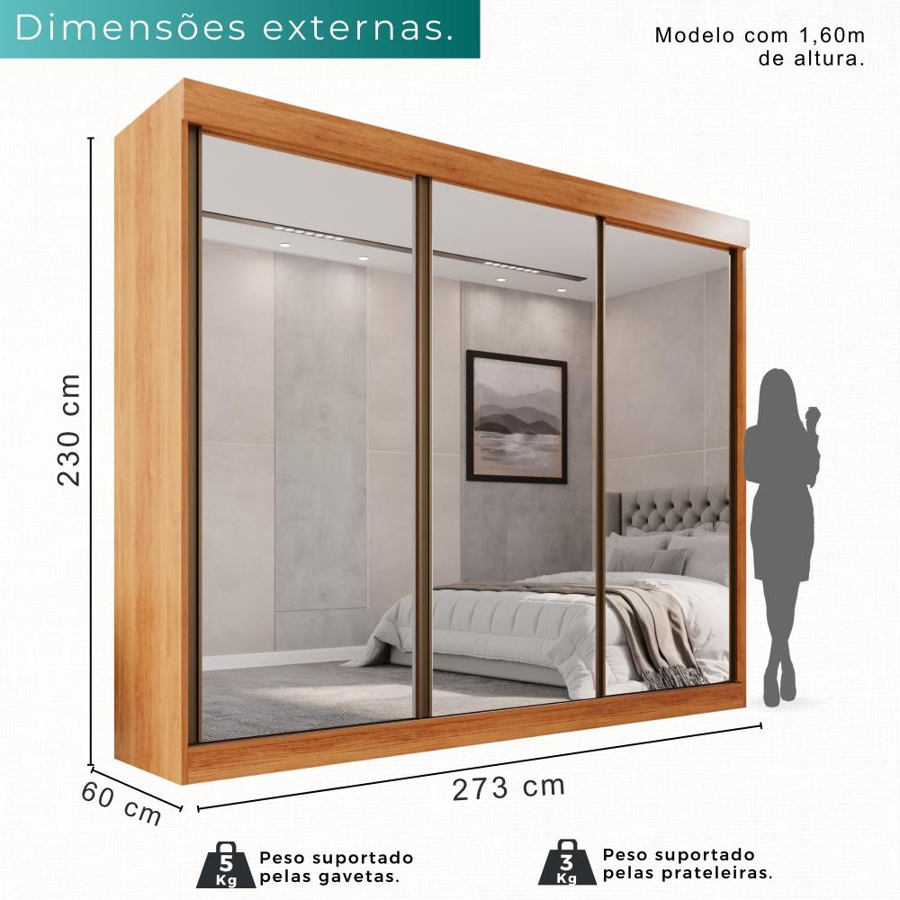 Guarda Roupa Casal 100% Mdf 3 Portas De Correr Com 3 Espelhos 6 Gavetas Fênix - Mais Móveis  Cinamomo