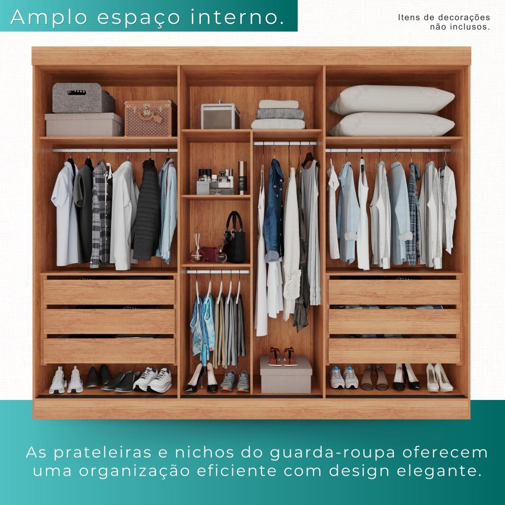 Guarda Roupa Casal 100% Mdf 3 Portas De Correr Com 3 Espelhos 6 Gavetas Fênix - Mais Móveis  Cinamomo