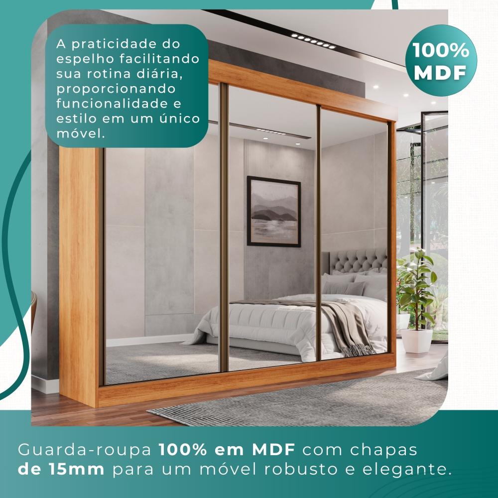 Guarda Roupa Casal 100% Mdf 3 Portas De Correr Com 3 Espelhos 6 Gavetas Fênix - Mais Móveis  Cinamomo