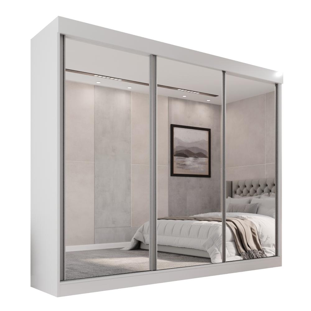 Guarda Roupa Casal 100% Mdf 3 Portas De Correr Com 3 Espelhos 6 Gavetas Fênix - Mais Móveis  Neve