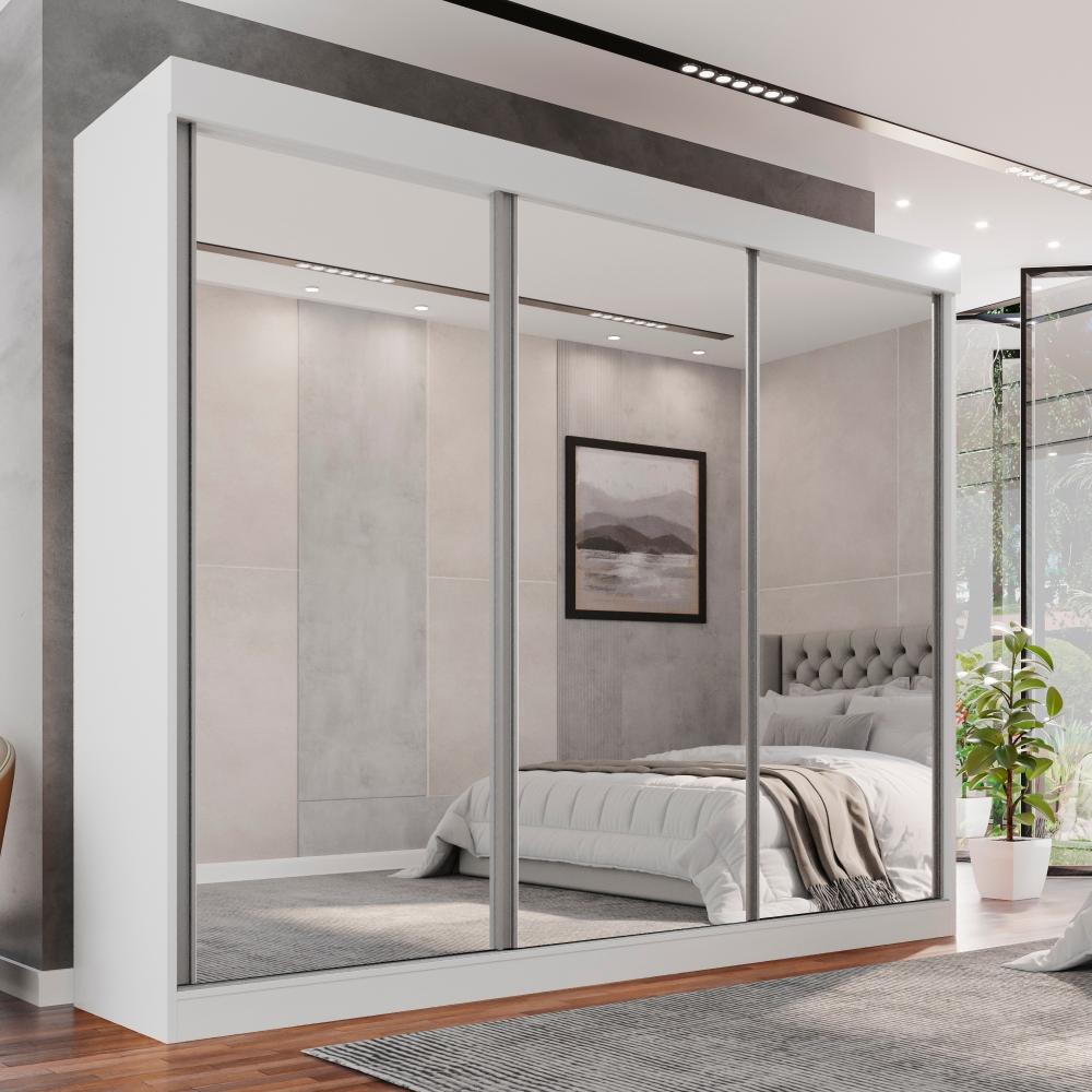 Guarda Roupa Casal 100% Mdf 3 Portas De Correr Com 3 Espelhos 6 Gavetas Fênix - Mais Móveis  Neve