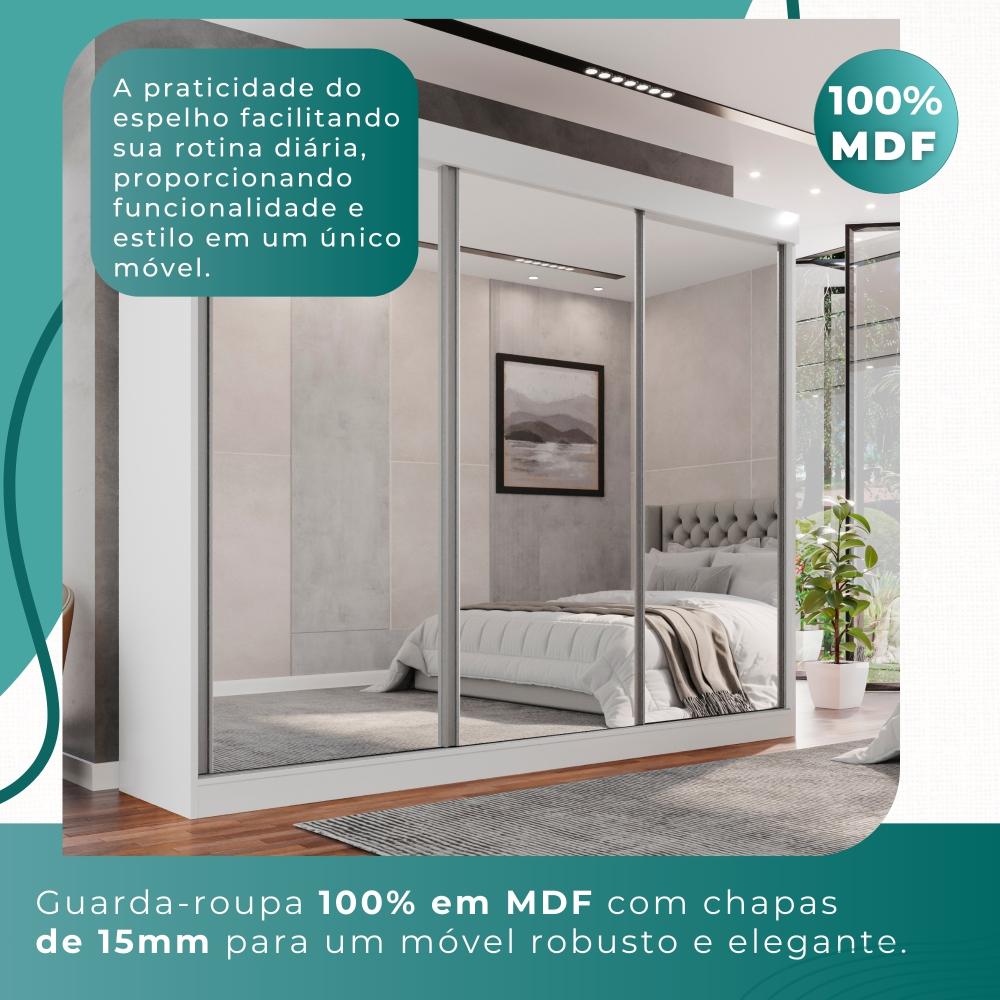 Guarda Roupa Casal 100% Mdf 3 Portas De Correr Com 3 Espelhos 6 Gavetas Fênix - Mais Móveis  Neve