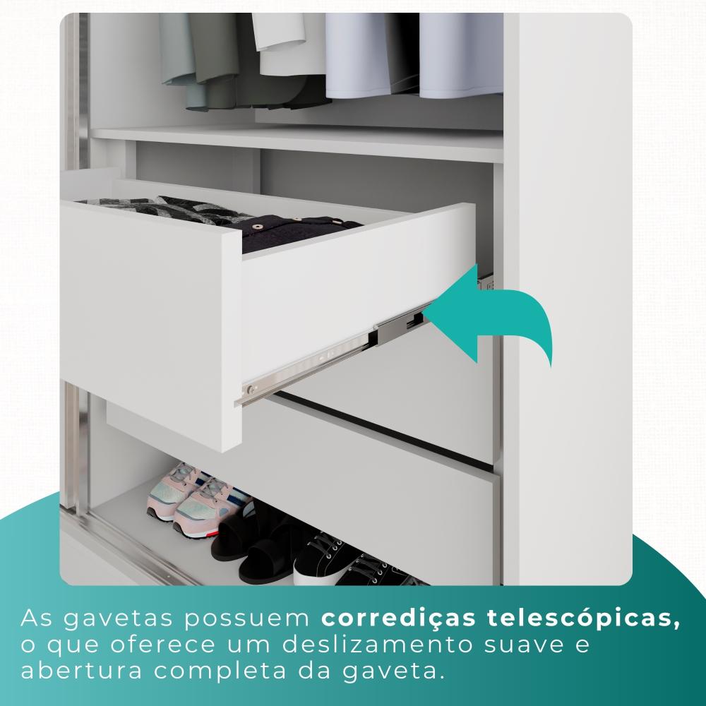 Guarda Roupa Casal 100% Mdf 3 Portas De Correr Com 3 Espelhos 6 Gavetas Fênix - Mais Móveis  Neve