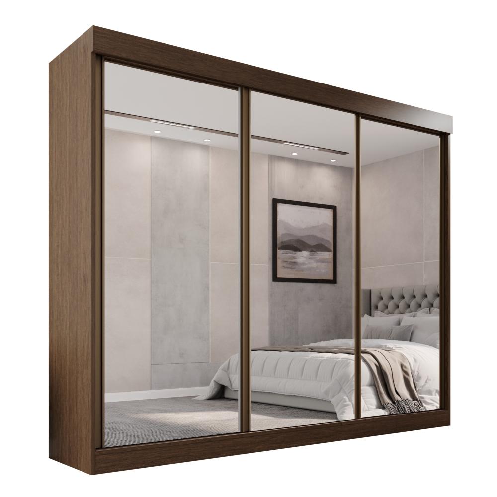 Guarda Roupa Casal 100% Mdf 3 Portas De Correr Com 3 Espelhos 6 Gavetas Fênix - Mais Móveis  New Canion