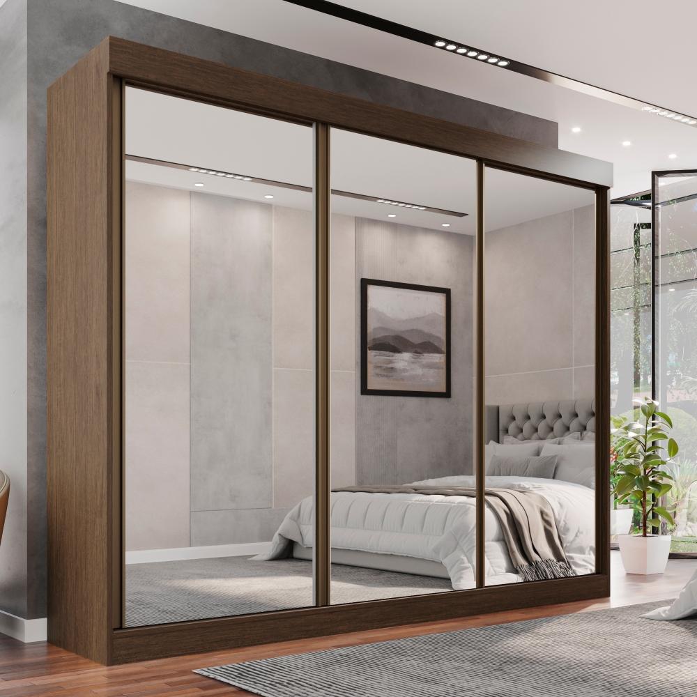 Guarda Roupa Casal 100% Mdf 3 Portas De Correr Com 3 Espelhos 6 Gavetas Fênix - Mais Móveis  New Canion