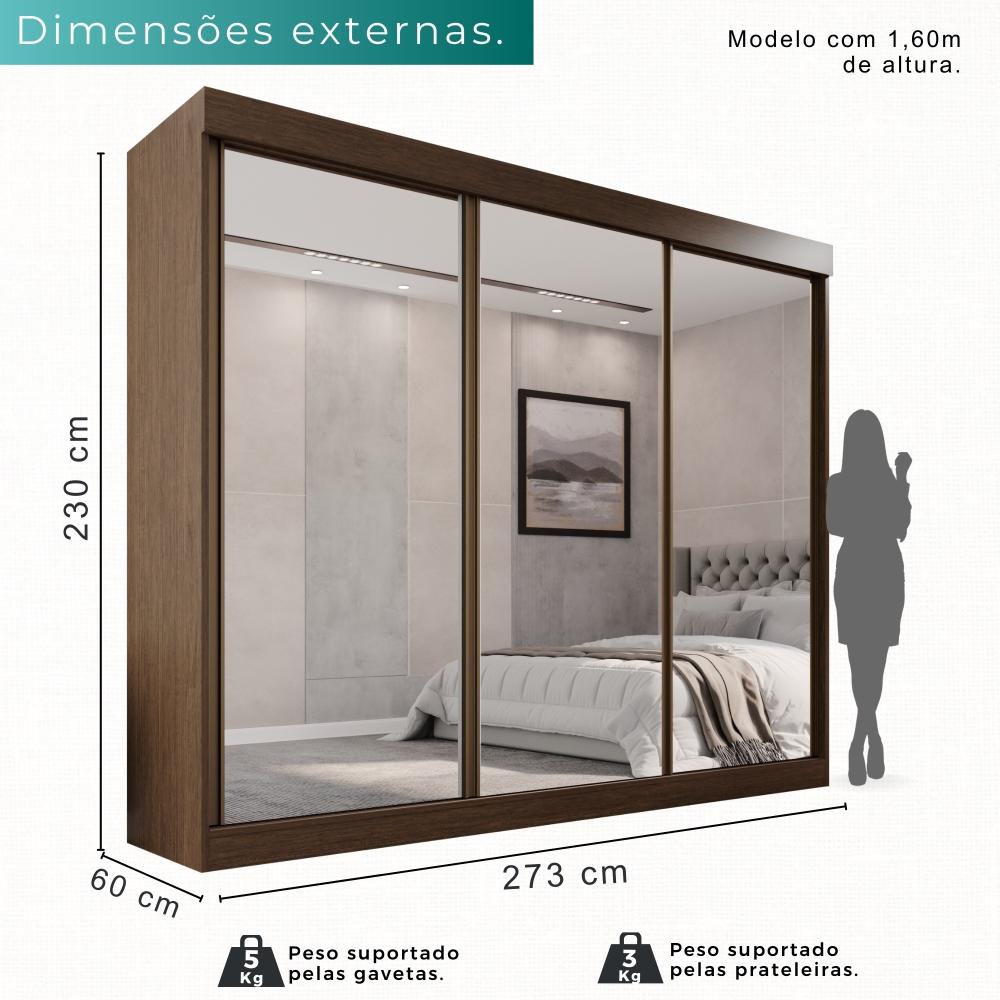 Guarda Roupa Casal 100% Mdf 3 Portas De Correr Com 3 Espelhos 6 Gavetas Fênix - Mais Móveis  New Canion