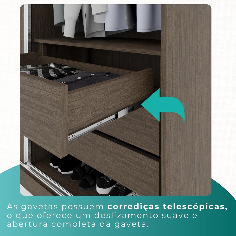 Guarda Roupa Casal 100% Mdf 3 Portas De Correr Com 3 Espelhos 6 Gavetas Fênix - Mais Móveis  New Canion