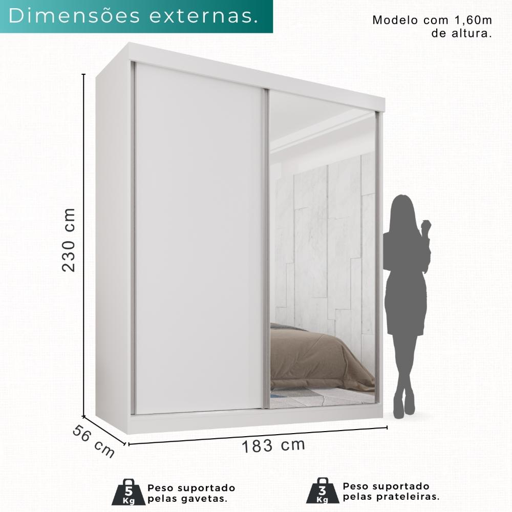 Guarda Roupa Solteiro 100% Mdf 2 Portas De Correr 3 Gavetas Com Espelho Portugal - Mais Móveis  Neve