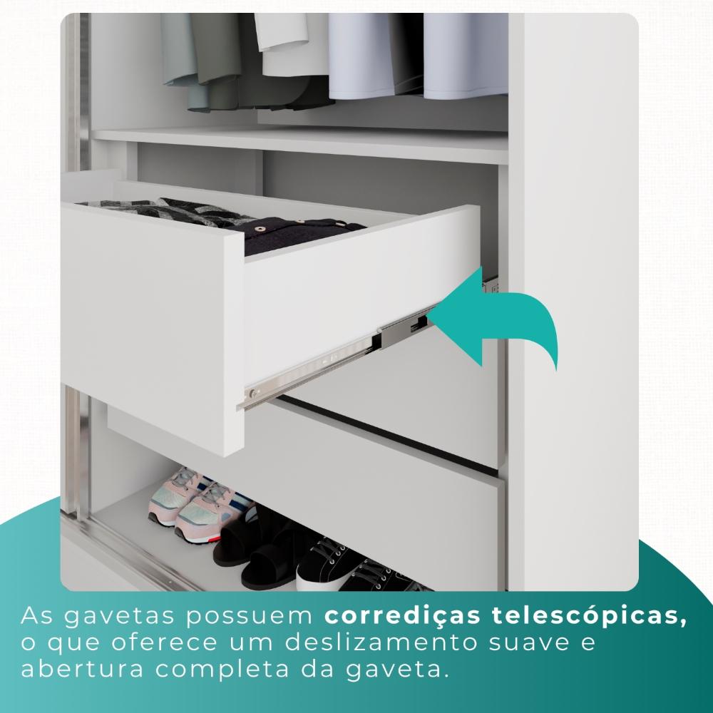 Guarda Roupa Solteiro 100% Mdf 2 Portas De Correr 3 Gavetas Com Espelho Portugal - Mais Móveis  Neve