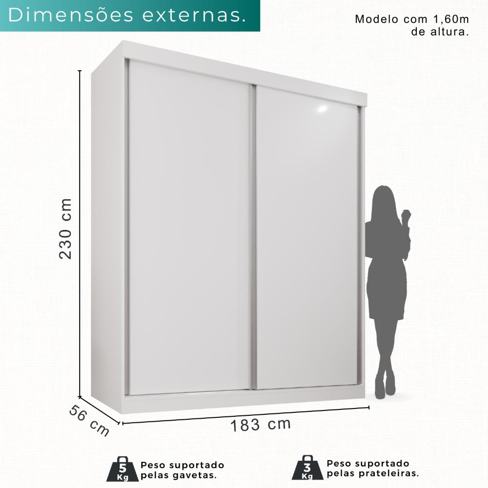 Guarda Roupa Solteiro 100% Mdf 2 Portas De Correr 3 Gavetas Portugal - Mais Moveis  Neve