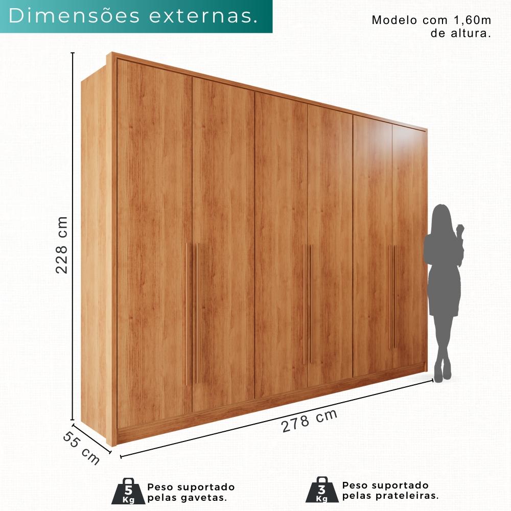Guarda Roupas 100%  Mdf 6 Portas 5 Gavetas Moscou - Mais Móveis  Cinamomo