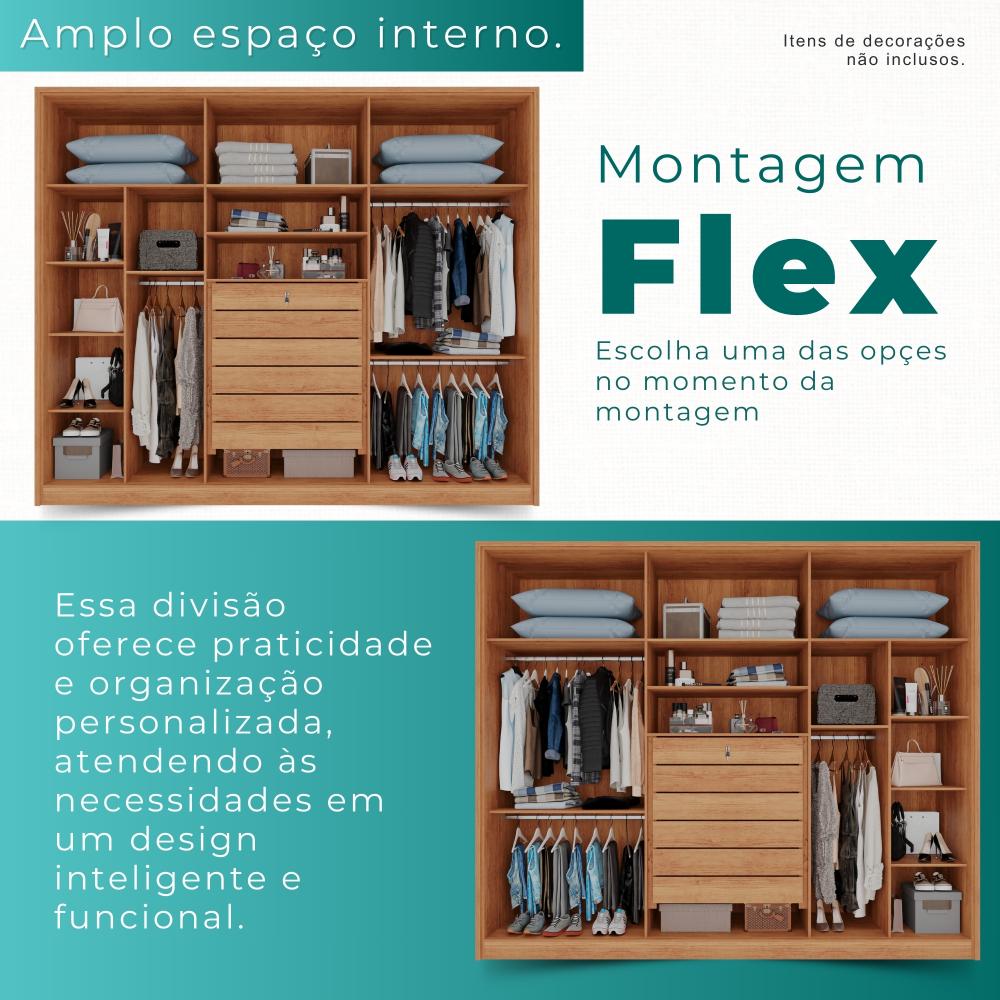 Guarda Roupas 100%  Mdf 6 Portas 5 Gavetas Moscou - Mais Móveis  Cinamomo
