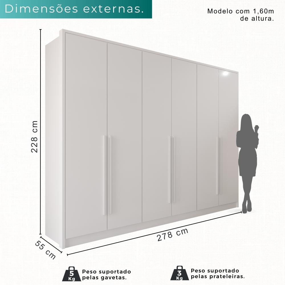 Guarda Roupas 100%  Mdf 6 Portas 5 Gavetas Moscou - Mais Móveis  Neve
