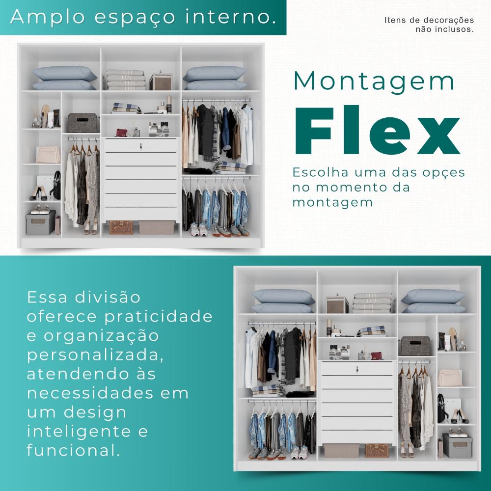 Guarda Roupas 100%  Mdf 6 Portas 5 Gavetas Moscou - Mais Móveis  Neve
