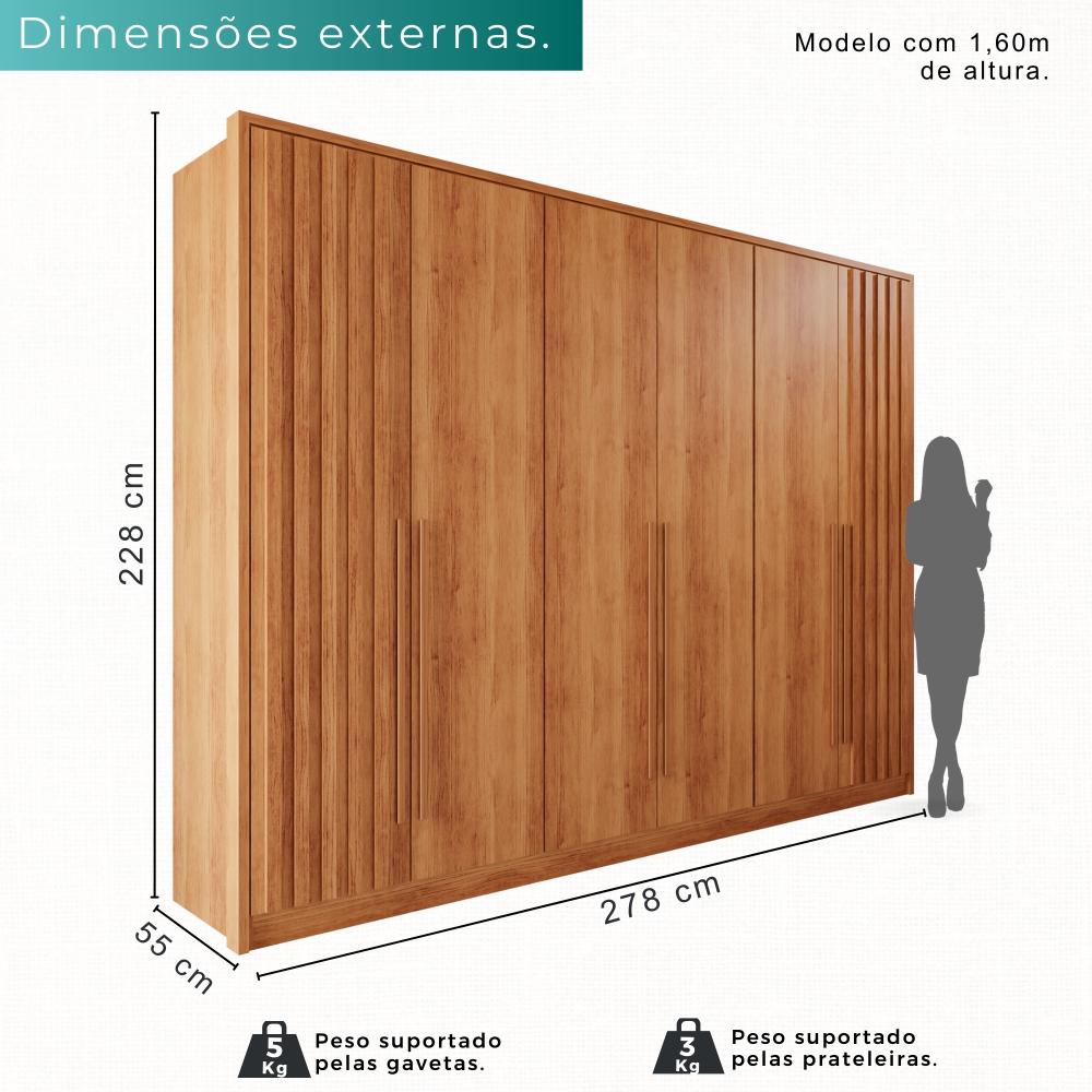 Guarda Roupas Casal 100% Mdf 6 Portas 5 Gavetas Moscou Ripado - Mais Móveis  Cinamomo