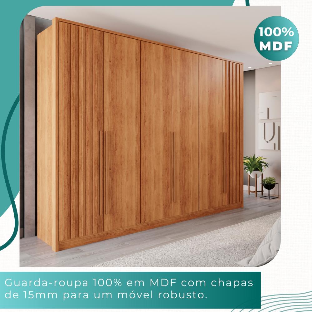 Guarda Roupas Casal 100% Mdf 6 Portas 5 Gavetas Moscou Ripado - Mais Móveis  Cinamomo