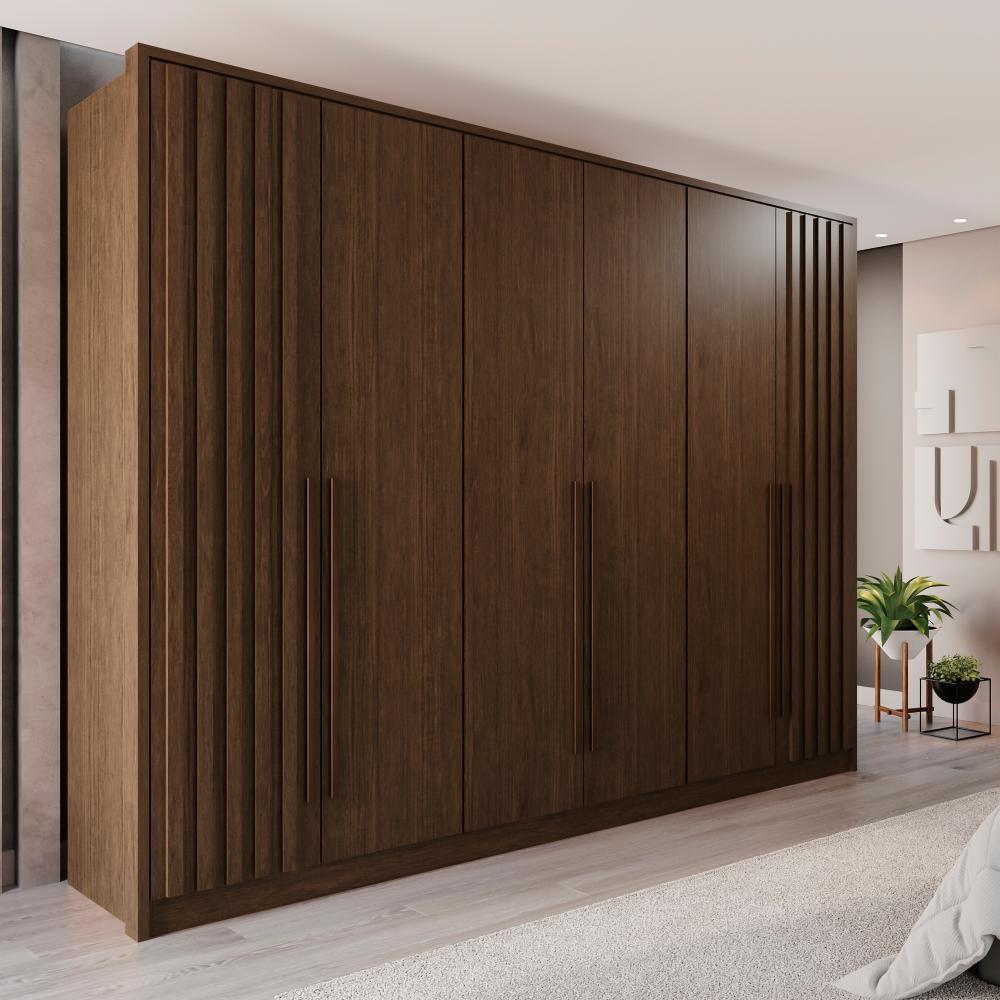 Guarda Roupas Casal 100% Mdf 6 Portas 5 Gavetas Moscou Ripado - Mais Móveis  New Canion