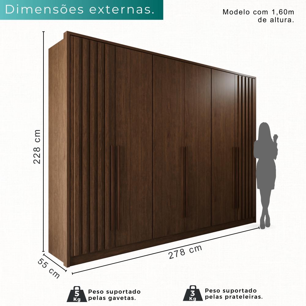Guarda Roupas Casal 100% Mdf 6 Portas 5 Gavetas Moscou Ripado - Mais Móveis  New Canion