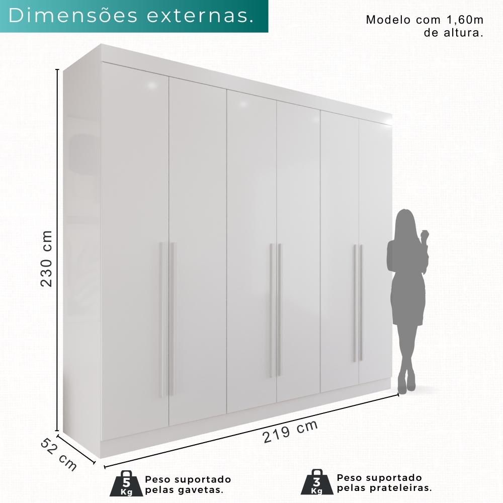 Guarda-roupa Casal 100% Mdf 6 Portas 4 Gavetas Grécia -  Mais Móveis  Neve