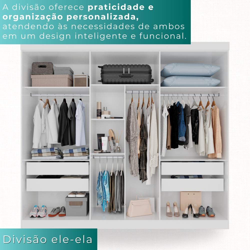 Guarda-roupa Casal 100% Mdf 6 Portas 4 Gavetas Grécia -  Mais Móveis  Neve