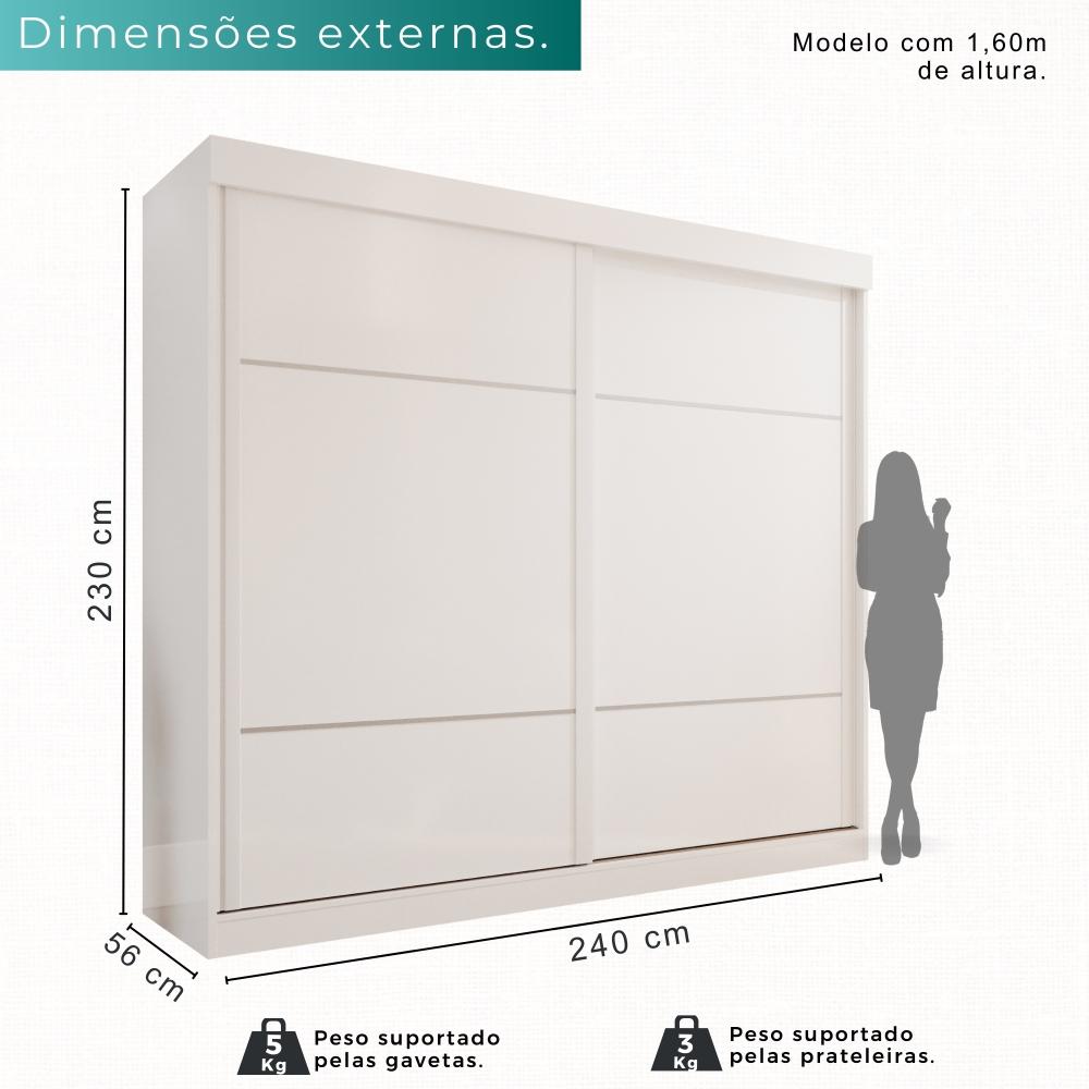 Guarda-roupa Casal 2 Portas De Correr 6 Gavetas Fortaleza - Mais Móvei  Neve