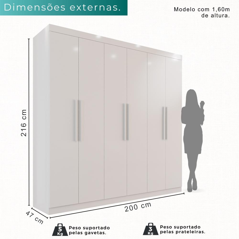 Guarda-roupa Casal 6 Portas 3 Gavetas Espanha - Mais Móveis  Neve