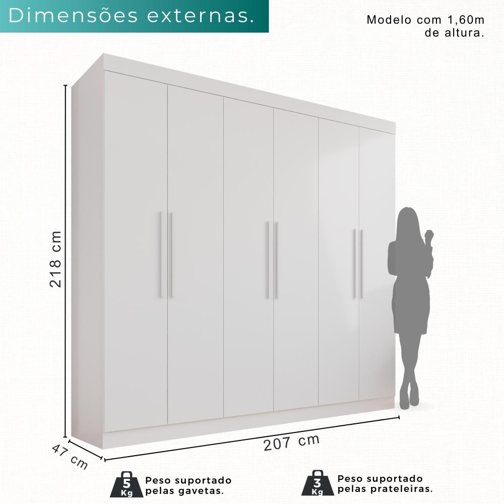 Guarda-roupa Casal 6 Portas 4 Gavetas Roma - Mais Móveis  Neve