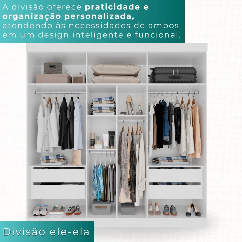 Guarda-roupa Casal 6 Portas 4 Gavetas Roma - Mais Móveis  Neve