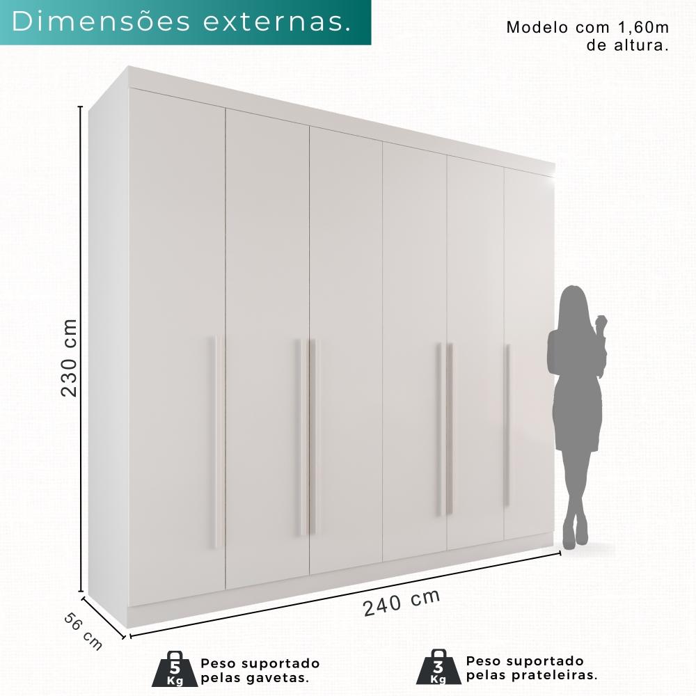 Guarda-roupa Casal 6 Portas 6 Gavetas Sparta - Mais Móveis  Neve