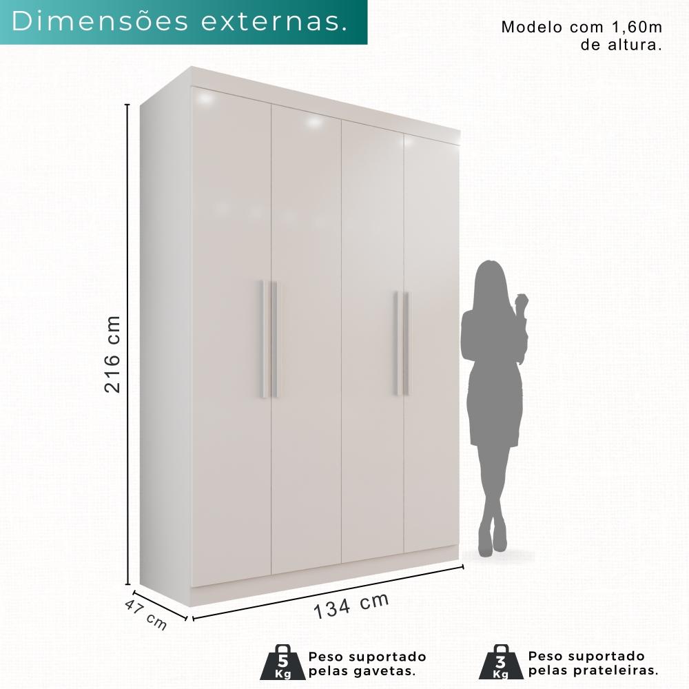 Guarda-roupa Solteiro 4 Portas 3 Gavetas Espanha - Mais Móveis  Neve