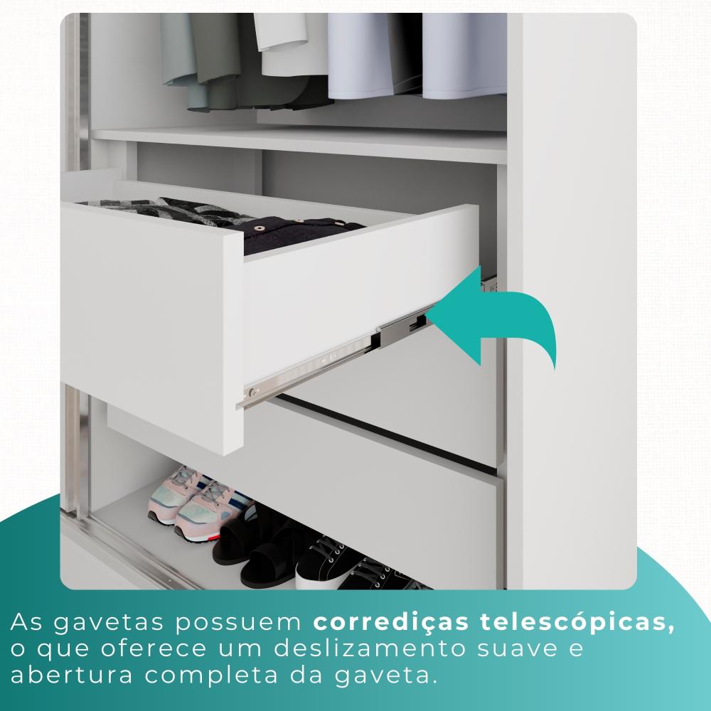 Guarda-roupa Solteiro 4 Portas 3 Gavetas Espanha - Mais Móveis  Neve