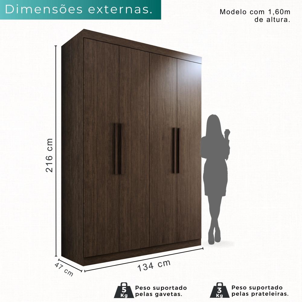 Guarda-roupa Solteiro 4 Portas 3 Gavetas Espanha - Mais Móveis  New Canion