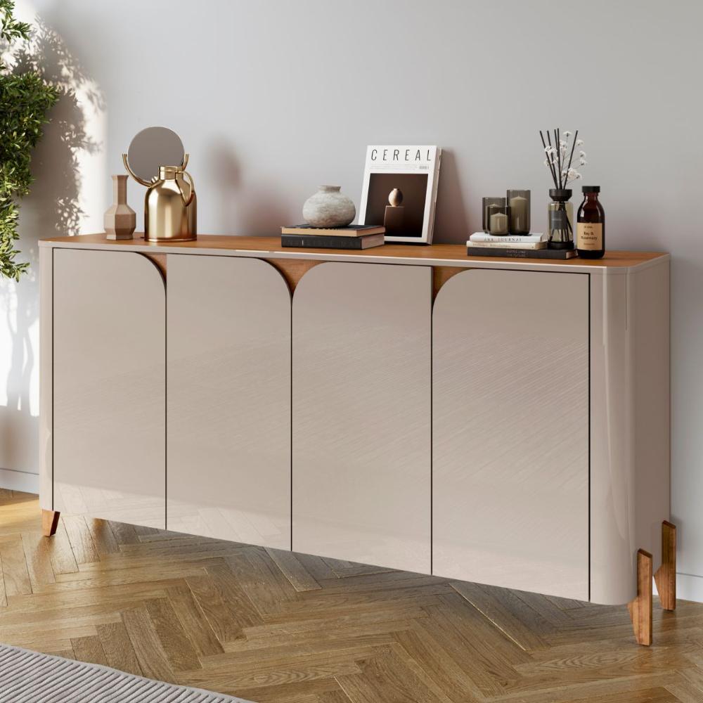 Aparador 4 Portas de Bater Minnesota Off White/Cedro