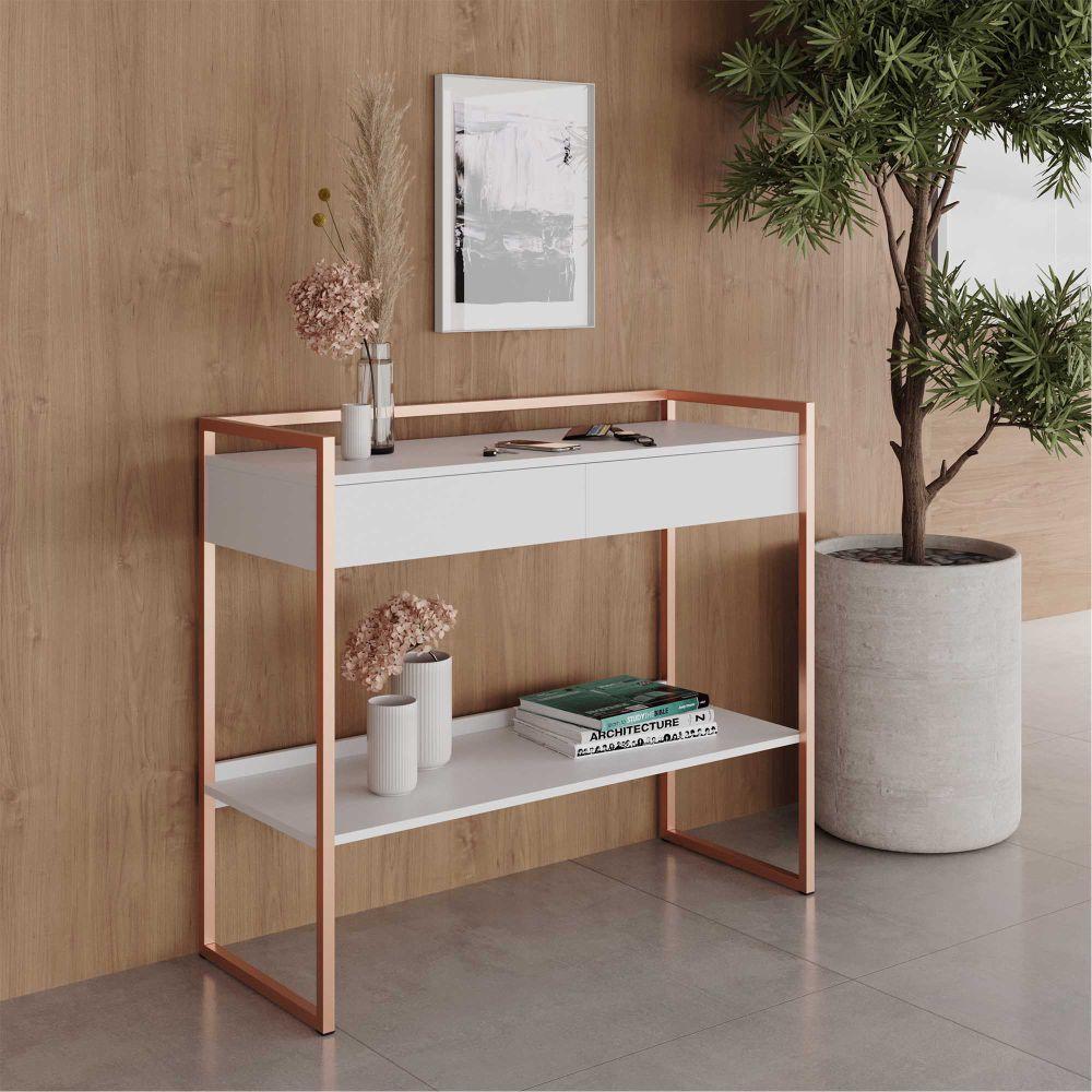 Aparador Bancada Buffet Industrial - Branco/Cobre