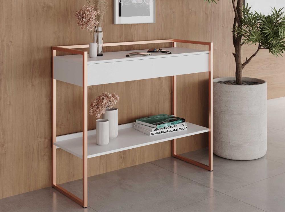 Aparador Bancada Buffet Industrial - Branco/Cobre