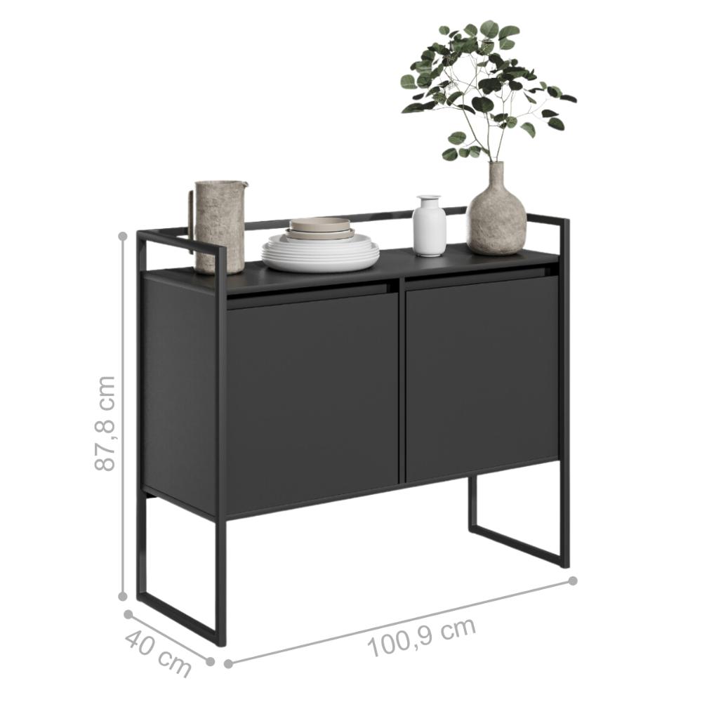 Aparador Buffet 2 Portas Industrial Roma Preto