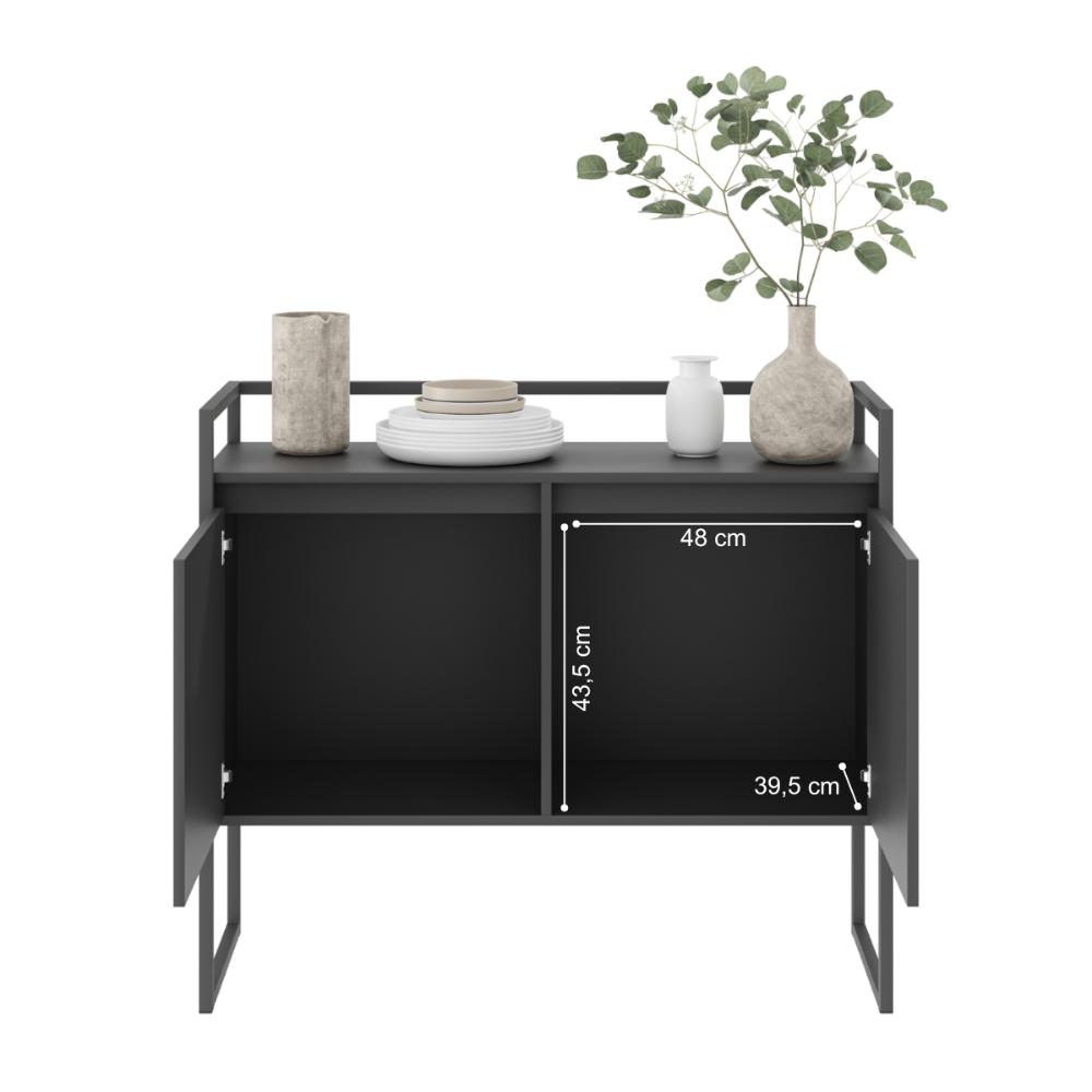 Aparador Buffet 2 Portas Industrial Roma Preto