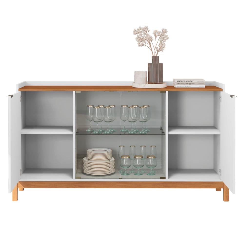 Aparador Buffet Com Vidro 2 Portas Roma Branco Cedro