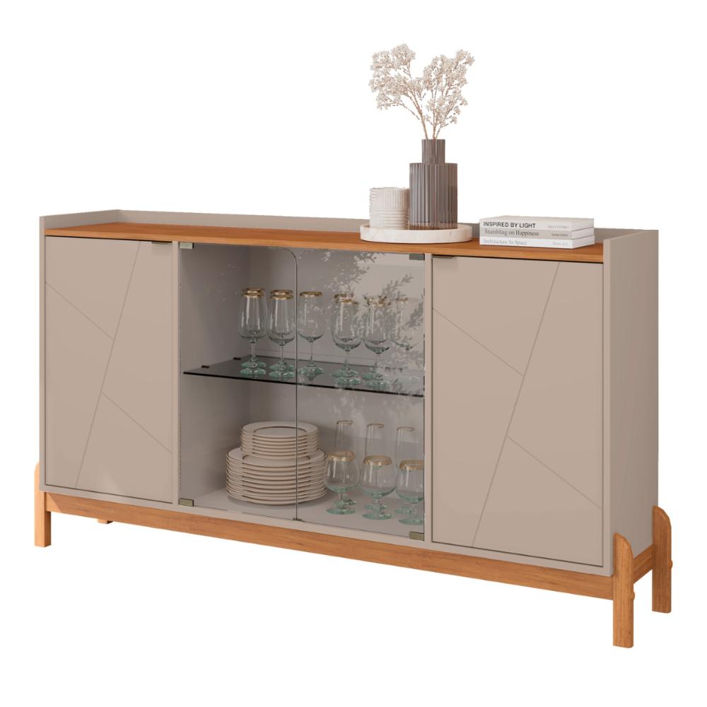 Aparador Buffet Com Vidro 2 Portas Roma Off White Cedro