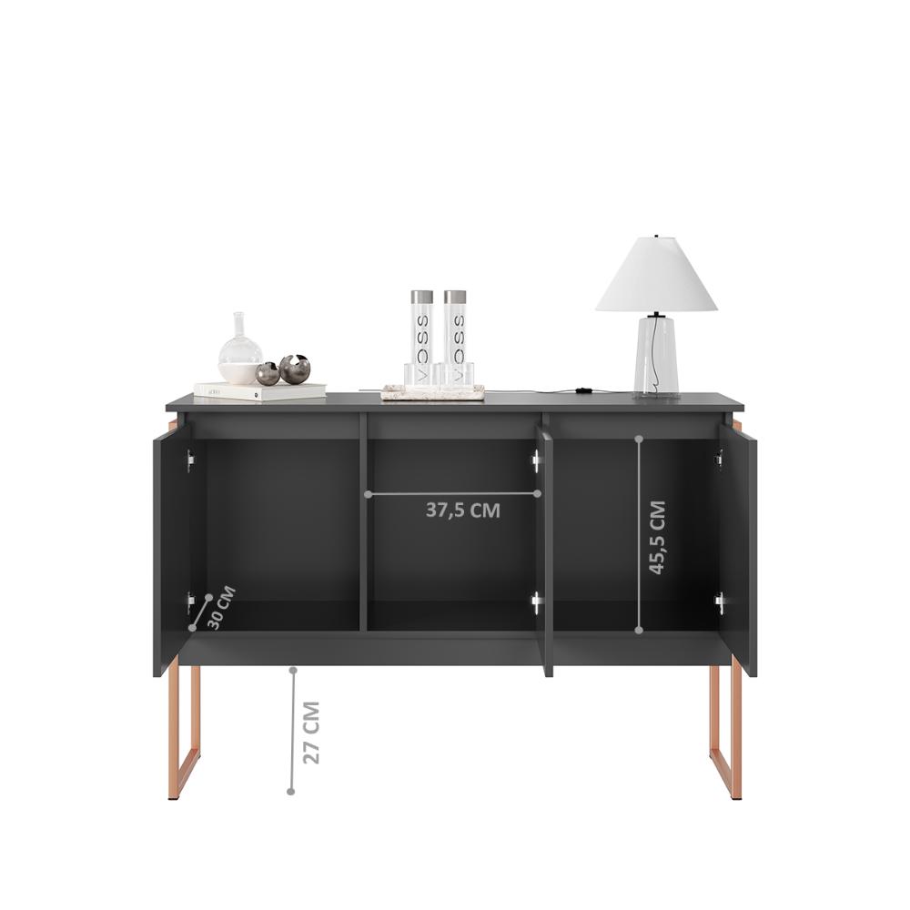 Aparador Buffet com 3 Portas Bari Preto Cobre