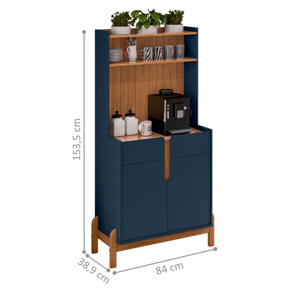 Aparador Café 2 Portas e 2 Gavetas Durbin Azul Cobalto Cedro