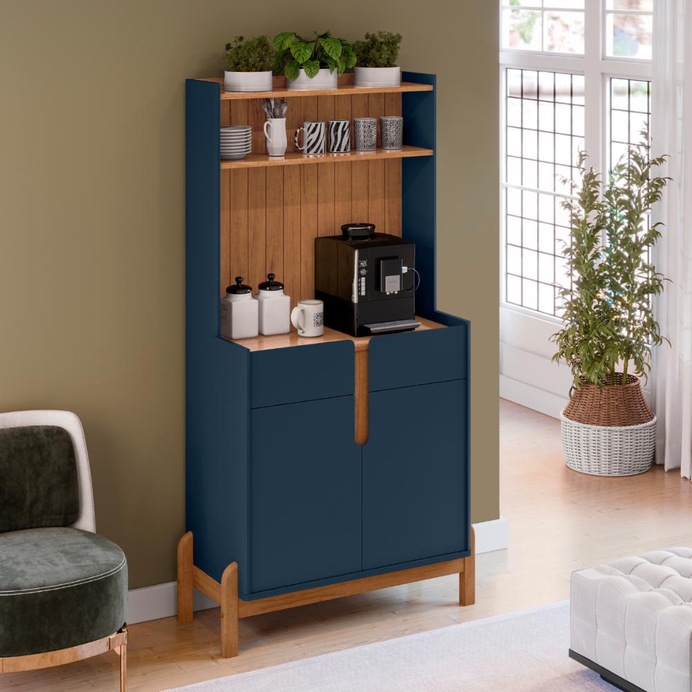 Aparador Café 2 Portas e 2 Gavetas Durbin Azul Cobalto Cedro