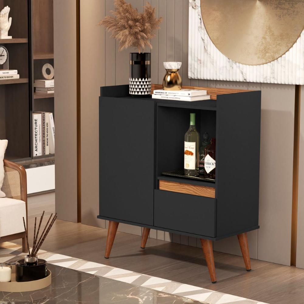 Aparador Vip Pés Retro Madeira Maciça Preto Freijó