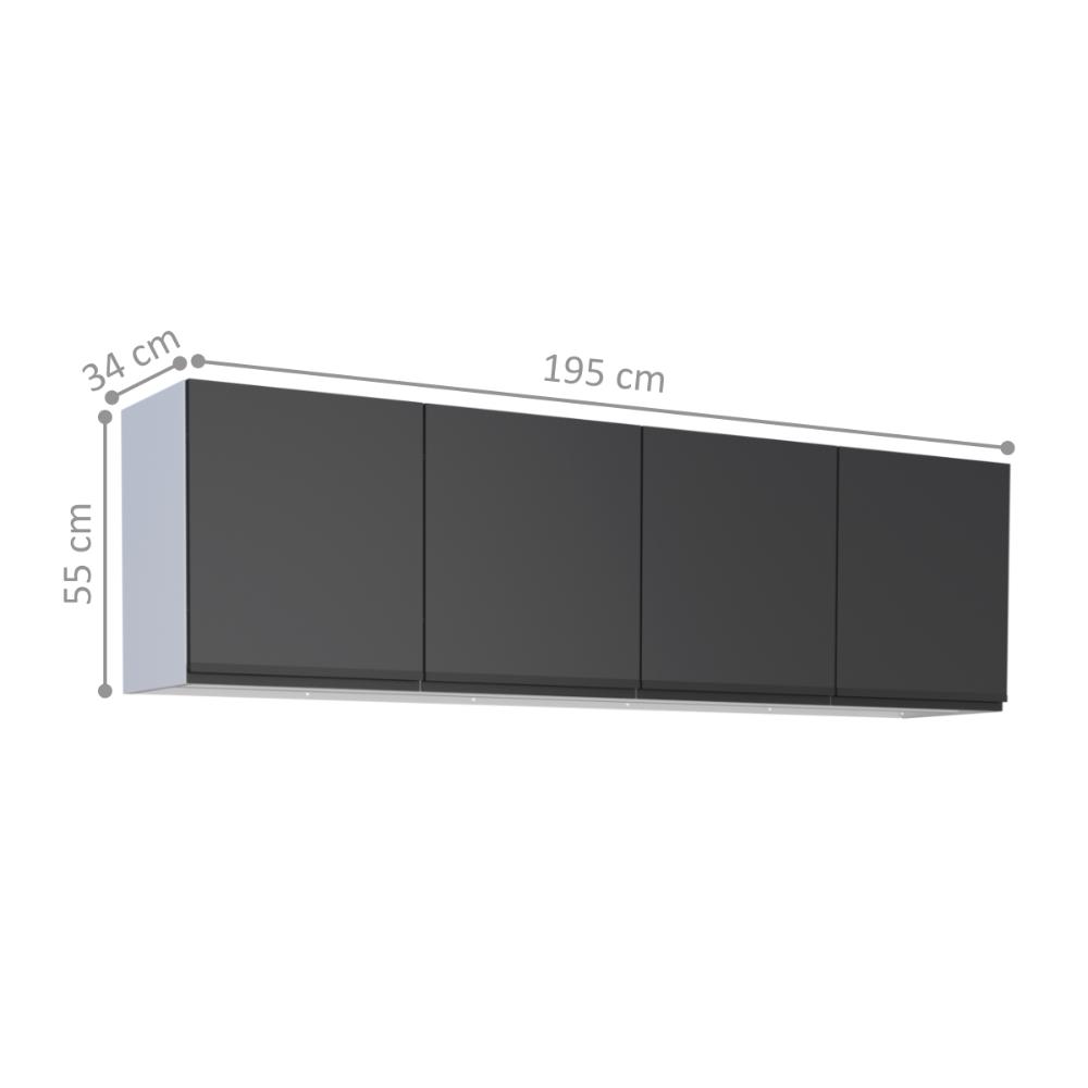 Armário Aéreo para Cozinha 4 Portas Anamã Preto Branco